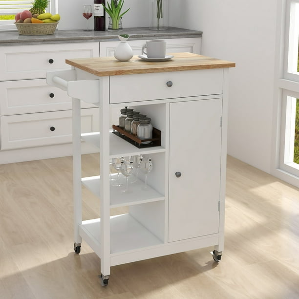 Aukfa Multifunctional Kitchen Cart, Countertop Storage Drawers Wooden