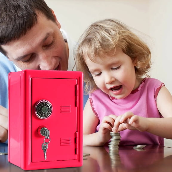 Linnome Metal Money Safe with Key and Lock Mini Password Cash Savings Box for Home Adult Personal Storage Needs