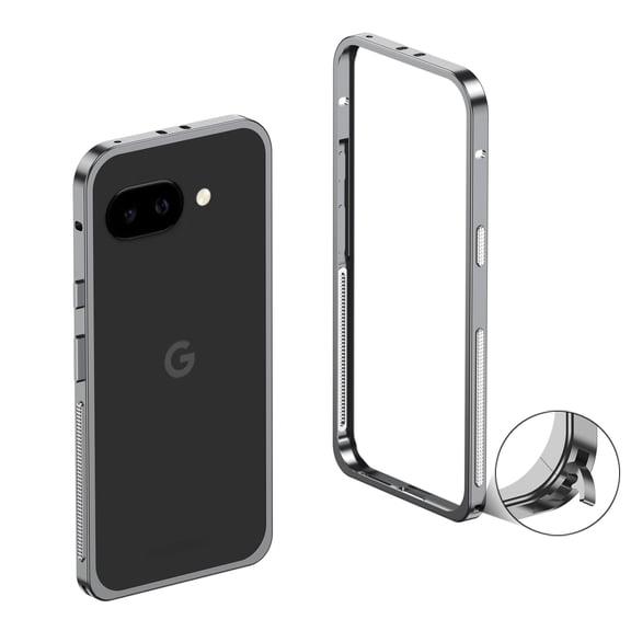 TECH CIRCLE Stainless Steel Frameless Phone Case for Google Pixel 9A Metal Bumper Case Seahorse buckle Ultra-Thin Heat Dissipation Shock-Absorbent Protection No Back Cover Design,Gray