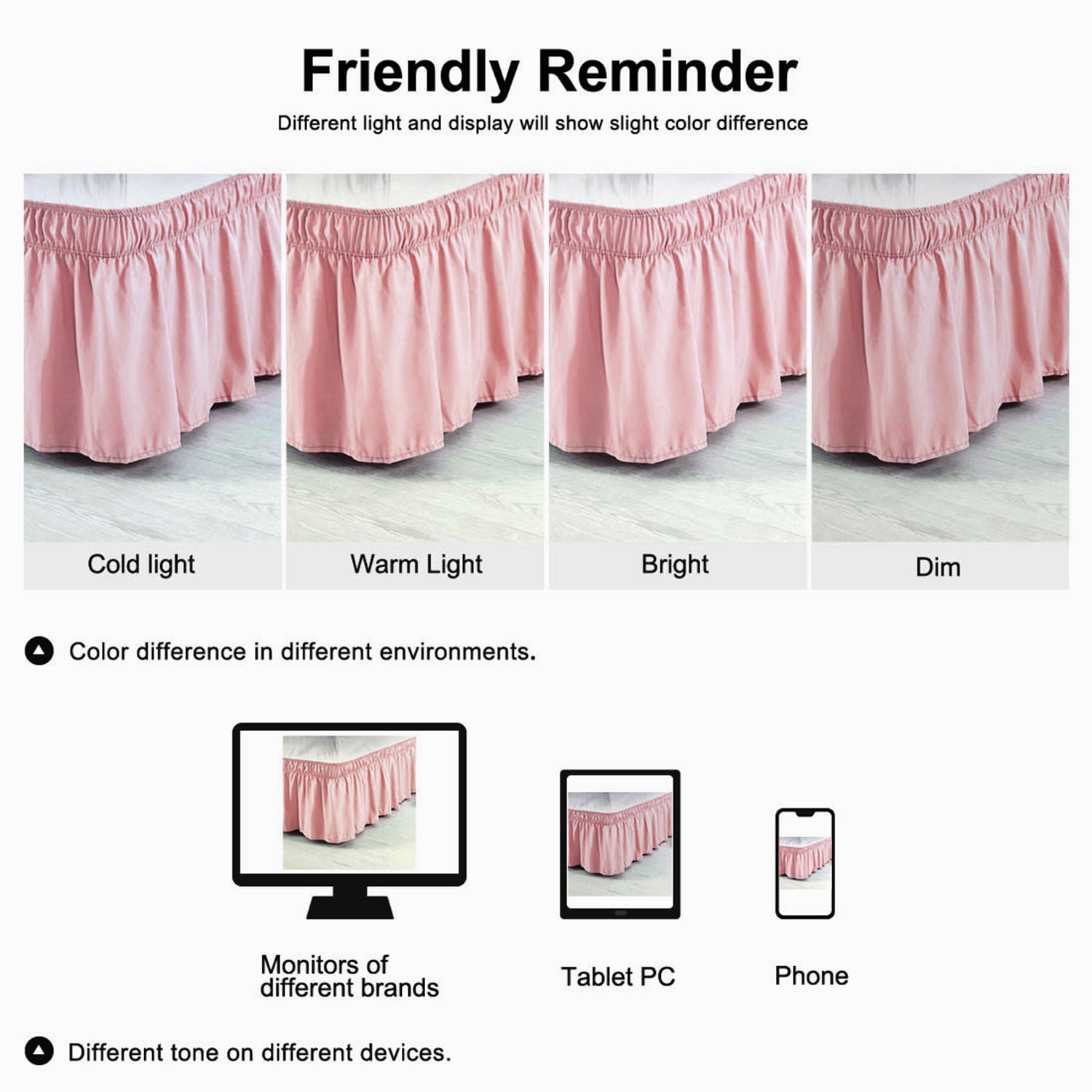 Unique Bargains Elastic Dust Ruffled Bed Skirt with 15" Drop Queen Light Pink