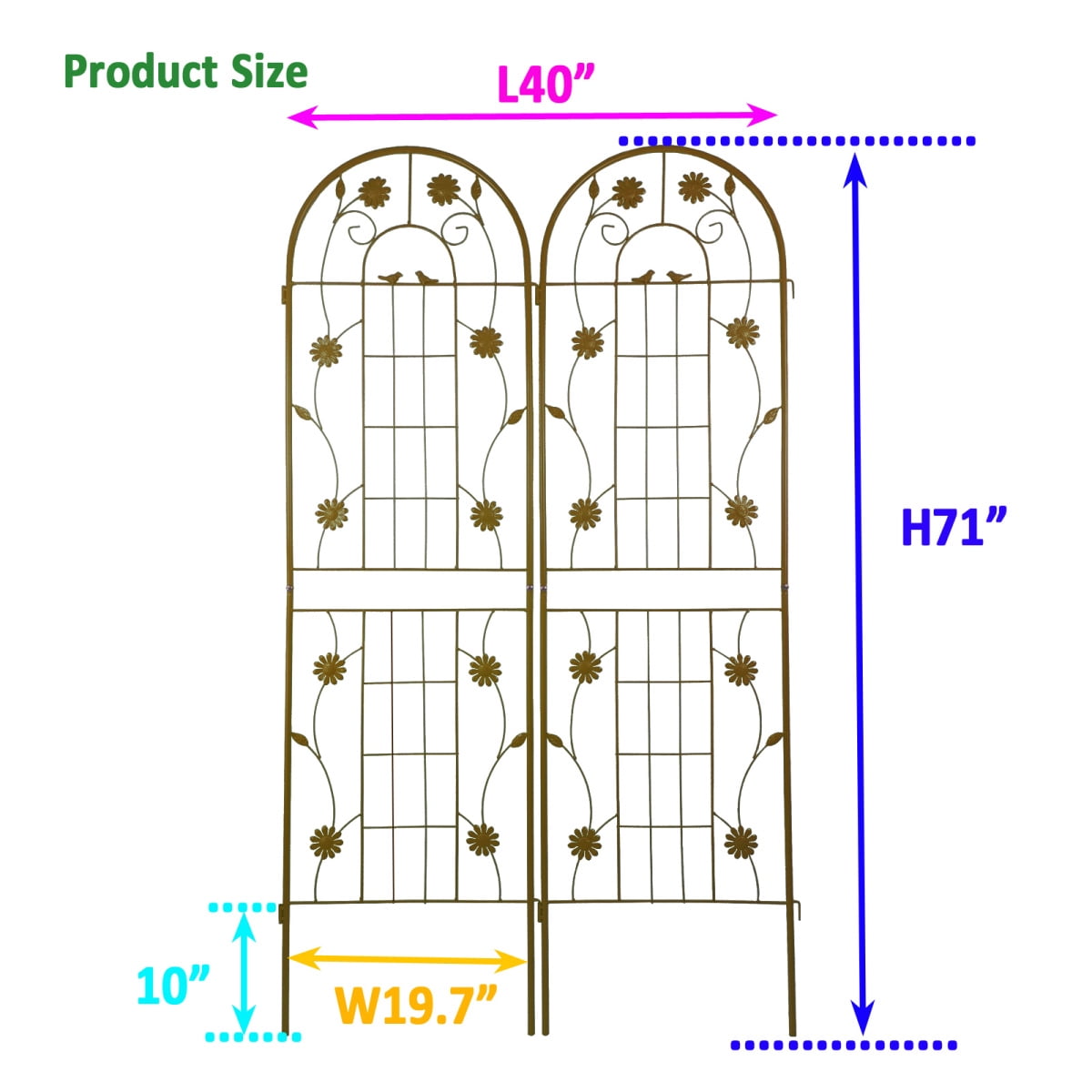 2 Pack Metal Garden Trellis 71 x 19.7 Rustproof Outdoor Trellis for Climbing Plants Vertical Flower Vine Support Brown