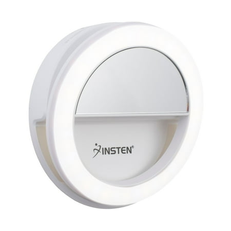 Insten 3" Mini LED Selfie Ring Light with Mirror and Clip for Video Photography, Laptop Tablet Cell Phone, Dimmable, 36 Beads, USB Powered