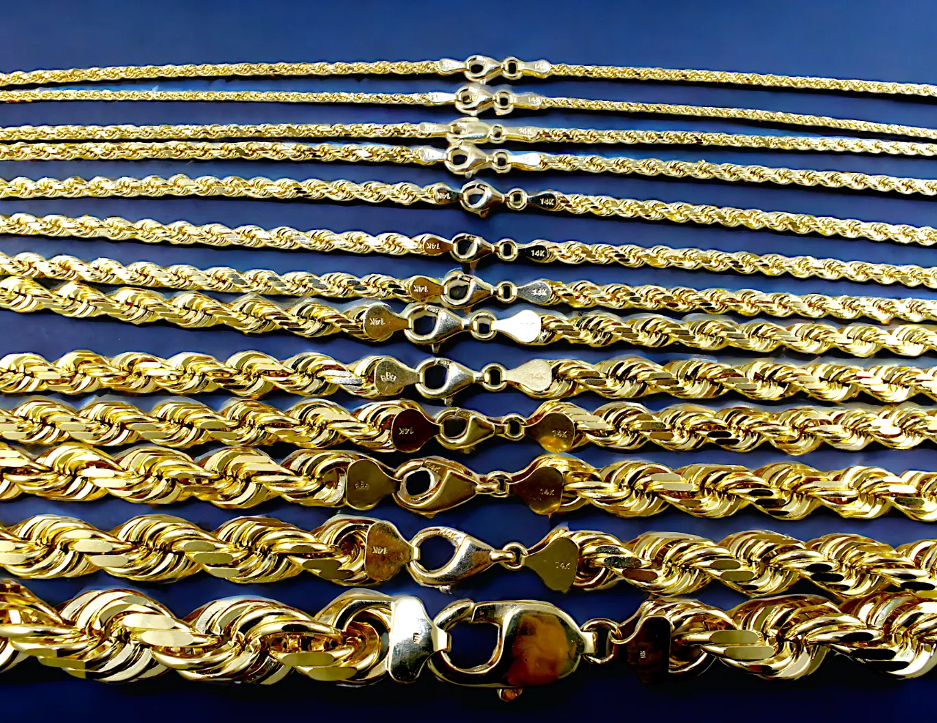 14K Yellow Gold Solid Rope Chain Necklace Diamond Cut Real Men Women Jewelry 6.0mm | 22 Inches