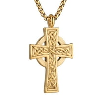 HZMAN Stainless Steel Celtic Cross Necklace for Men Women Vintage Viking Irish Knot Amulet Pendant Jewelry Gift (Gold)