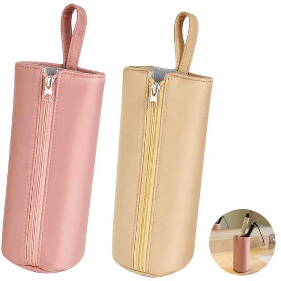 2 Pcs Heat Resistant Curling Iron Pouch, Travel Case with Zipper, High-Temp Protection, Pink & Beige, 11.81 x 4.92 in