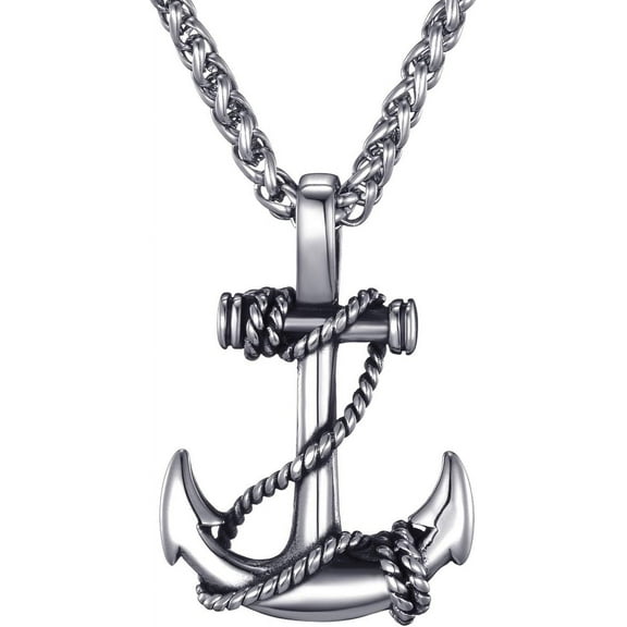 Tilga Mens Stainless Steel Nautical Anchor Necklace Vintage Navy Mooring Rope Anchor Pendant with 24 Inches Link Chain