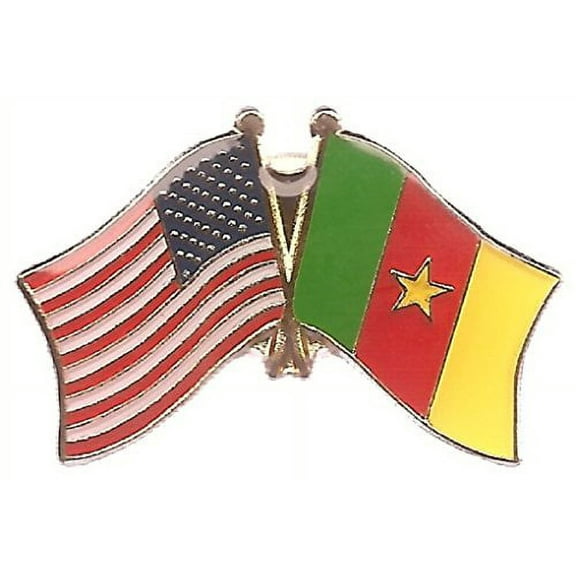 Pack of 50 Cameroon & US Crossed Double Flag Lapel Pins, Cameroonian & American Friendship Pin Badge