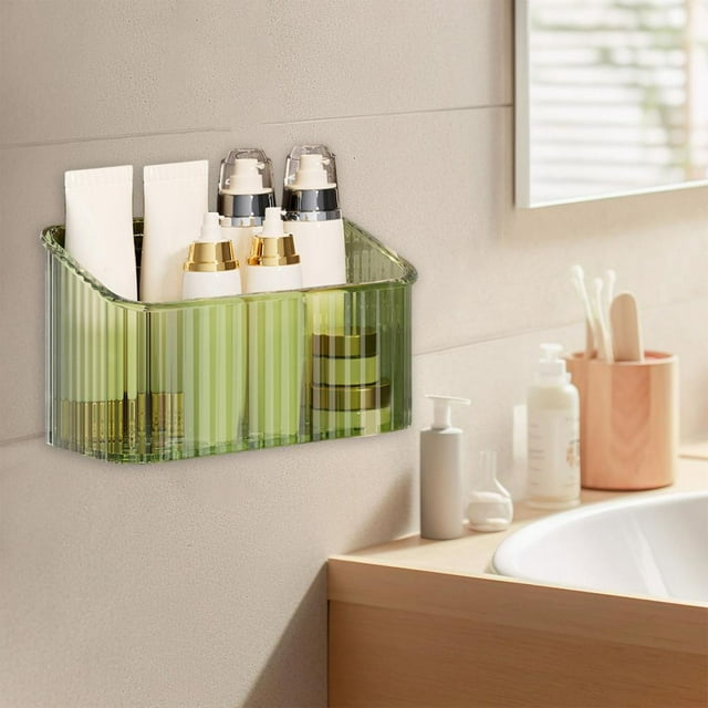 Feltree Storage Organizer Wall Mounted Shower Rack Bathroom Shelf Transparent Plastic Toothbrush Adhesive Hanging Box Suitable for Bathroom Kitchen Cabinet Showe