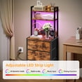 thumbnail image 5 of TOMNK Tall Nightstand with Charging Station and LED Lights, Bedside Table with Drawers and Bookshelf, Rustic Brown, 5 of 8