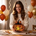 thumbnail image 6 of Halloween Pumpkin Lamp Stained Glass Pumpkin Lantern,Resin Hollow Pumpkin Night Light With Bow Decor,For Home Bedroom Halloween Party Thanksgiving Decorations,15*15*15Cm, 6 of 6