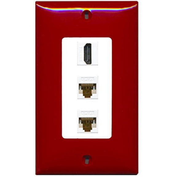 RiteAV - 1 Port HDMI 2 Port Cat6 Ethernet Decorative Wall Plate - Red/White