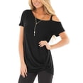 thumbnail image 3 of SHIBEVER Casual Cold Shoulder Tunics Tops for Women Summer Cute Short Sleeve Twist Knot Blouse T-Shirt Black 2XL, 3 of 7