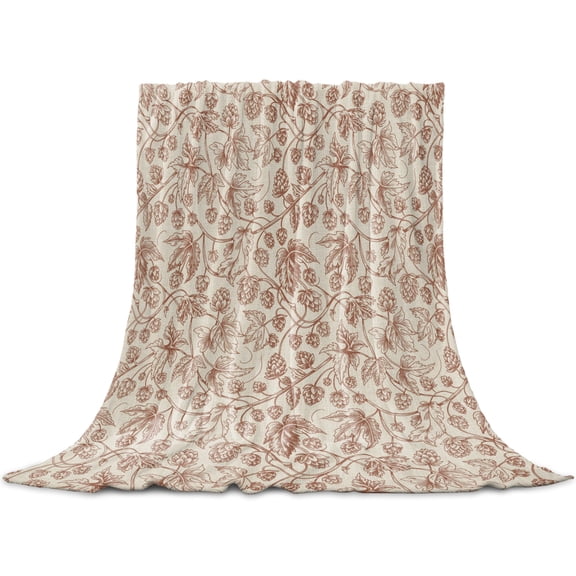 Brown Flowers Throw Blanket for Couch, Soft Lightweight Flannel Fleece Blanket, Vintage Farmhouse Floral Leaves Vines Microfiber Plush All Season Decorative Blankets Gifts for Sofa Bed Office 40"x60"