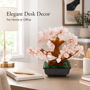 Feng Shui Natural Rose Pink Quartz Crystal Money Tree Bonsai Style, Enhance Wealth and Luck with Elegant Desk Decor