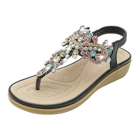 

CBGELRT Sandles Clear Sandals Flat for Women Summer Women Fashion Sandals Wedge Heel Thick Sole Rhinestone Solid Color Open Toe Casual Comfortable Strappy Sandals for Women