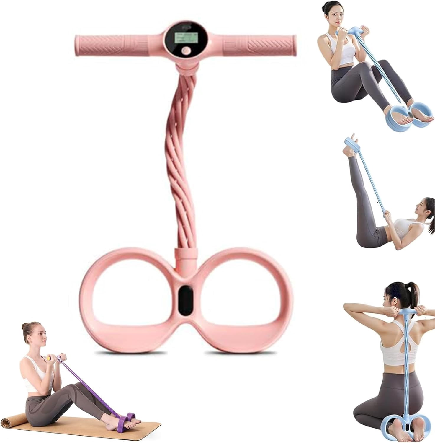 2026 New Smart Foot Pedal Resistance  Band,Multi-function Tension Rope, 6-Tube Elastic Yoga Pedal Puller, Fitness Resistance Bands with Digital Display & Handles for Full Body Stretching & Yoga