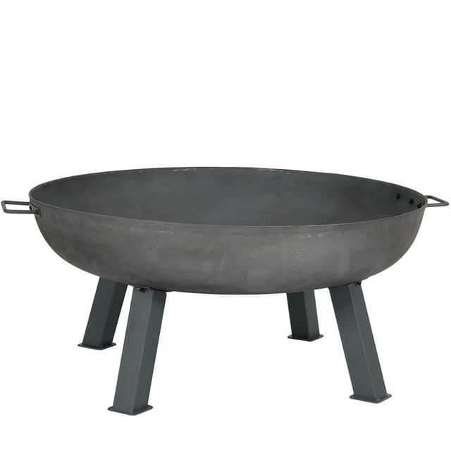 Sunnydaze Outdoor Camping or Backyard Round Cast Iron Rustic Fire Pit Bowl with Handles - 34" - Steel Finish
