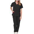 thumbnail image 1 of Protective Suit for Women, Short Sleeve V-Neck Top and Drawstring Pocket Pants Set, Polyester, All-Season, Regular Length, for Healthcare Workers and Caregivers, 1 of 8
