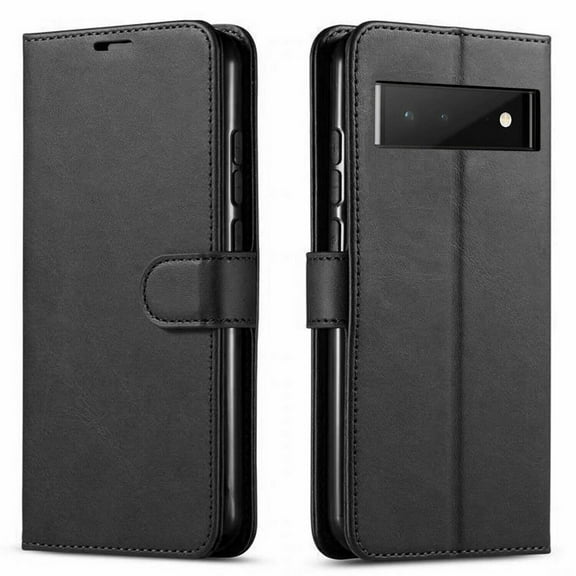 Starshop Case for Google Pixel 7,  Glass Screen Protector, Premium Leather Wallet Pocket Black