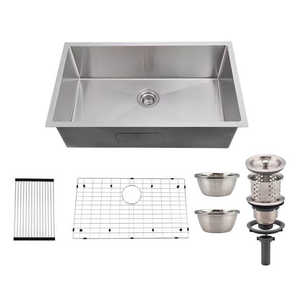 32 Inch Kitchen Sink for Single Bowl,Undermount Kitchen Sink Stainless Steel Sink 16 Gauge Kitchen Sinks with Accessories, Easy Drain and Low Noise 32" x19" x10" (Brushed Nickel)