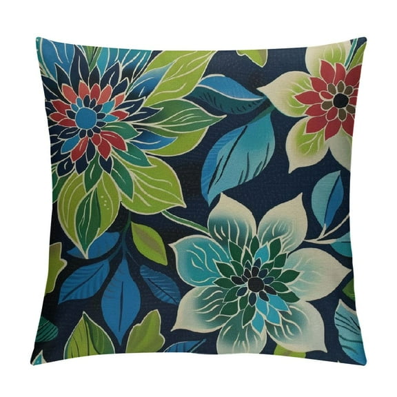 PRATYUS Navy Blue Green Teal Pillow Covers, Modern Geometry Dahlia Floral Print Decorative Throw Pillow Covers Outdoor Farmhouse Cushion Case for Home Couch Sofa Bed Decoration 12x12in