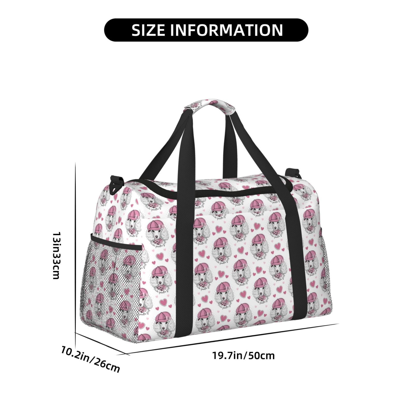 Fuzoiu Cute Poodle Dog Print Travel Duffle Bag,Carry On Tote Bags,Duffel Bag,Sport Gym Bag, Hospital Bag for Labor and Delivery, Overnight Bag,Luggage Bag