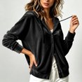 thumbnail image 5 of Velvet Long Sleeve Cardigan Hoodies Women Button Womens Hood Shirts Black XXXL, 5 of 9