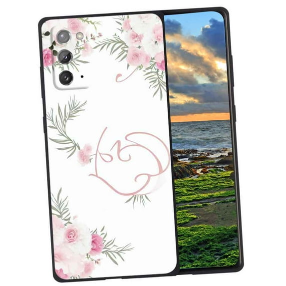 Compatible with Samsung Galaxy Note 20 5G Phone Case, Floral-initial-Flower-Black-Pink-Custom-4 Case Men Women, Flexible Silicone Shockproof Case for Samsung Galaxy Note 20 5G