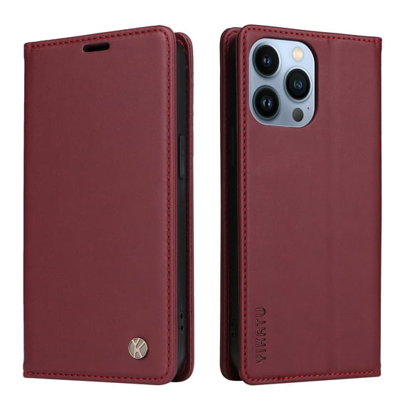 TECH CIRCLE Wallet Case For iPhone 12 Pro / 12 6.1 inch,Luxury Solid Color Magnetic Closure PU Leather Soft TPU Flip Card Stand Shockproof 360 Protection Cover.For iPhone 12 Pro / 12 6.1",Winered