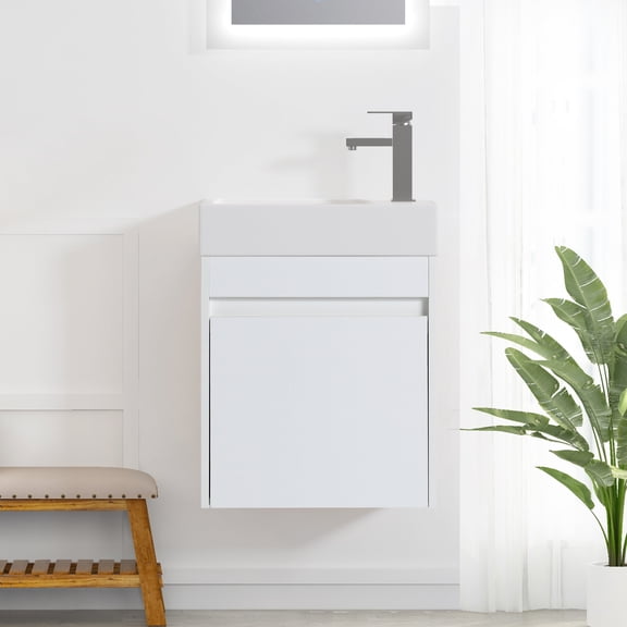 Bathroom Storage Cabinet 18'' Floating Wall-Mounted Bathroom Vanity with White Resin Sink & Soft-Close Cabinet Door,Bathroom Wall Storage