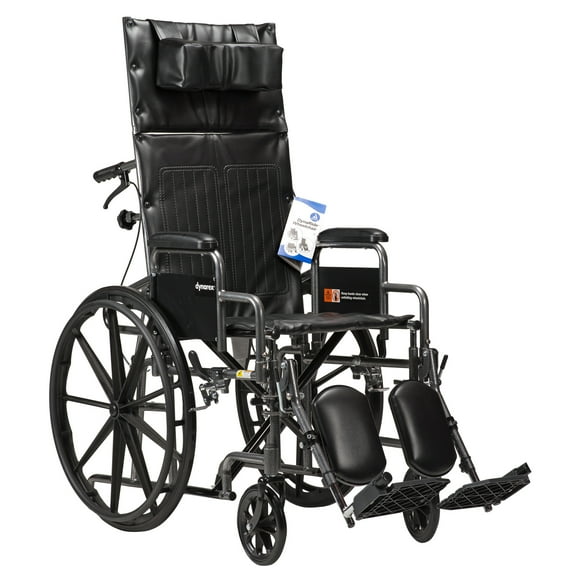 Dynarex DynaRide Reclining Wheelchair - Detachable Desk Arms & Elevating Leg Rests, Weight Capacity 300 lbs., 16" x 16" Seat, Silver Vein Frame - 1 Wheelchair