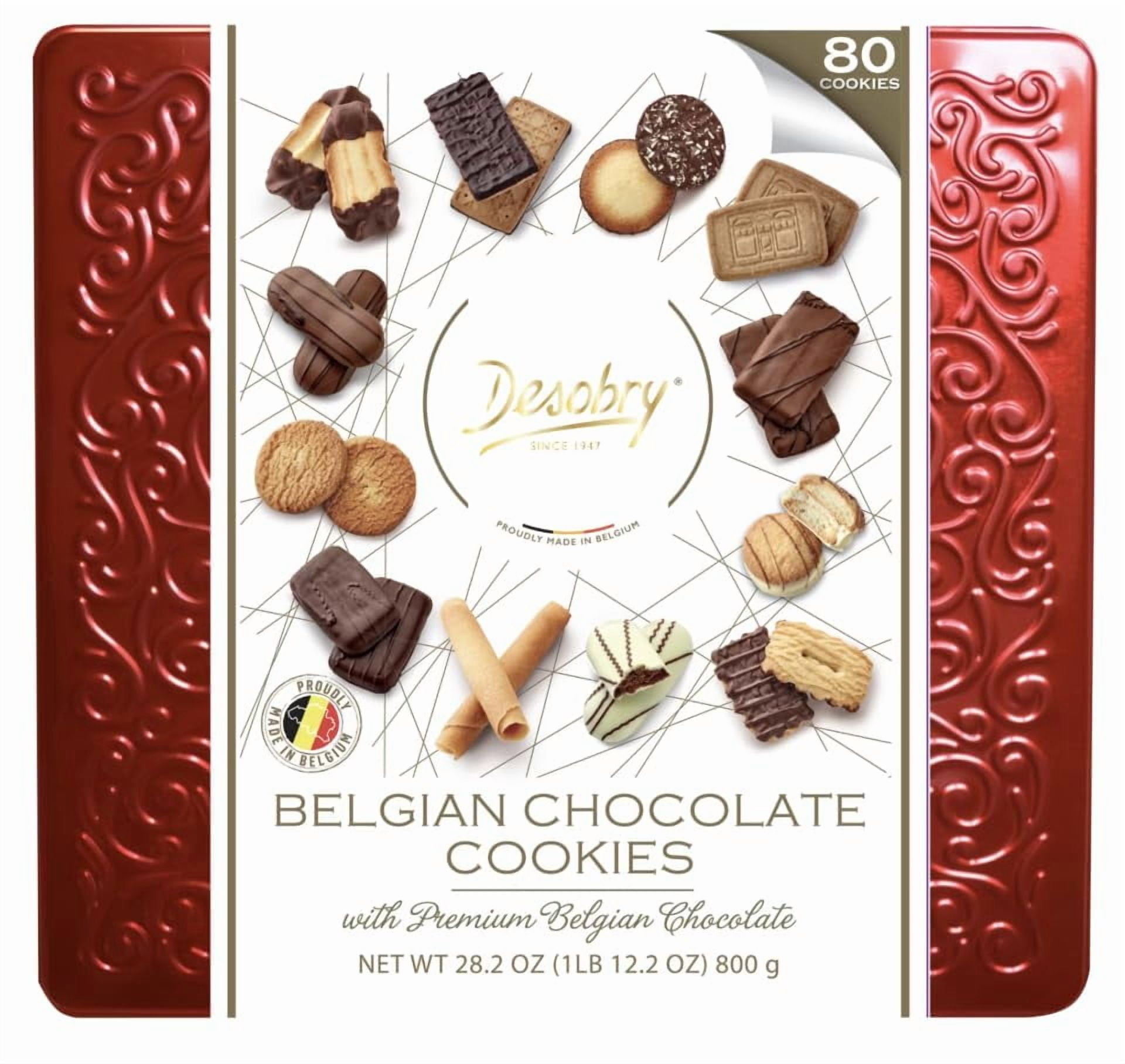 Belgian Chocolate Cookies Gift Tin – 80-Count Premium Assorted Biscuit Collection with Dark, Milk & White Chocolate – Holiday Gift Treat for Christmas, Thanksgiving, Parties & Dessert Tables