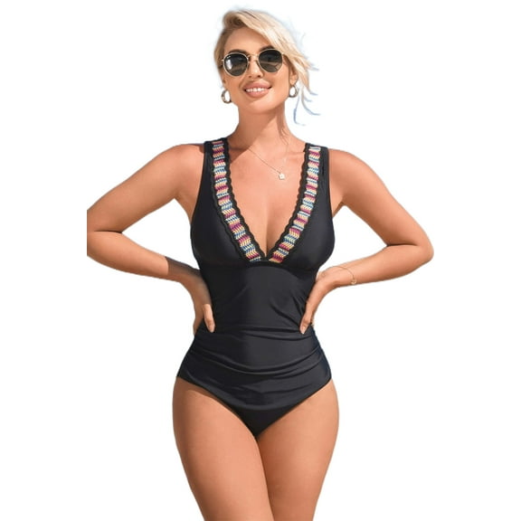 Beautyin Sexy Monokini Swimwear One Piece Swimsuit Women Colored Shoulder Strap V Collar Bathing Suit