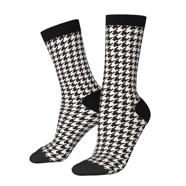 Balery Houndstooth Black And White Calcetas Largas con Estampado para Hombre y Mujer – Suaves y Transpirables, Talla Única (US 5-11)