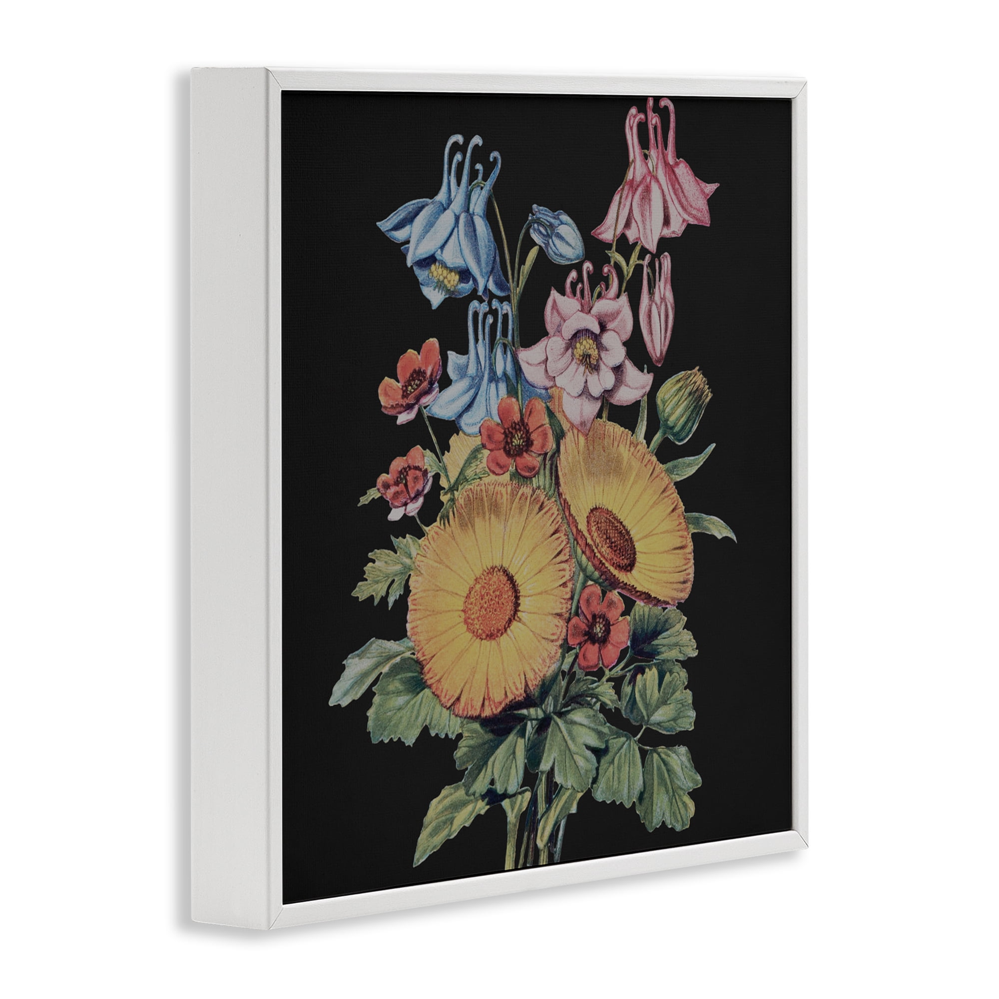 Stupell Industries Vintage Bouquet Study on Black White Framed Giclee Art, design by Dan Meneely