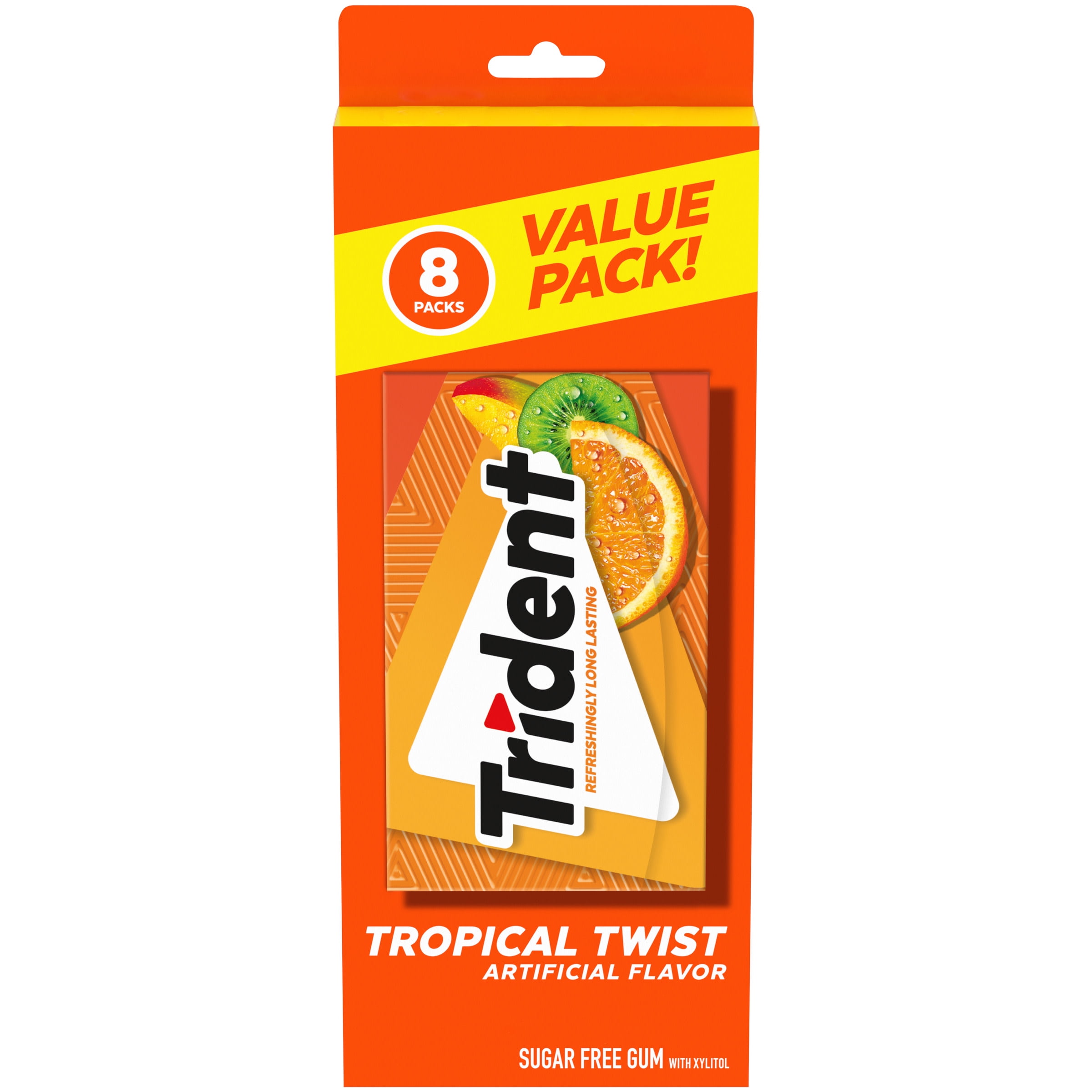 Trident Tropical Twist Sugar Free Gum, Value Pack, 8 Packs of 14 Pieces (112 Total Pieces)
