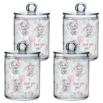 Yayeee 4 Pack Qtip Holder Bathroom Cotton Swab Canister with Lid Clear Dispenser Set, Cartoon Elephant