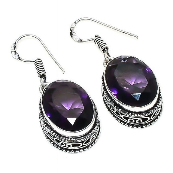 Amethyst Gemstone Earrings 925 Sterling Silver | Handmade Purple Dangle Jewelry | February Birthstone Gift