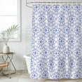 thumbnail image 6 of Polyester Fabric Blue Flower Shower Curtain, Retro Tribal Art Abstract Monochrome Texture Waterproof Bathtub Curtain Bathroom Decor Set with Hooks 66 x 72 Inches, 6 of 6