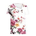 thumbnail image 4 of Dazajoo Floral Printed Short Sleeve Shirts for Women 2024 Summer Womens Button V Neck Slant Lapel Tops Loose Fit Vintage Boho Tunics Tee,Pink,S, 4 of 5