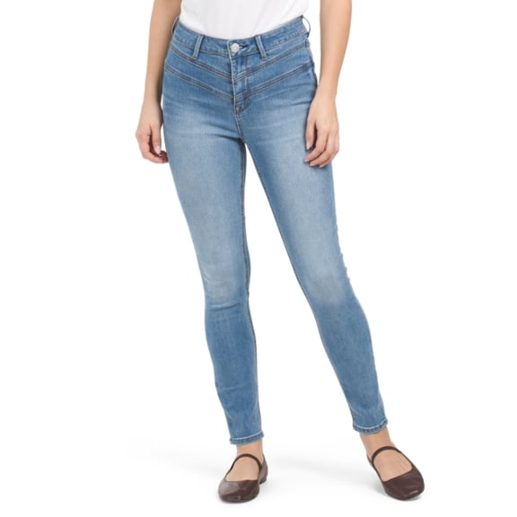 SEVEN7 Women's High Rise Chevron Details Denim Skinny Ankle Jeans-Blue / 8