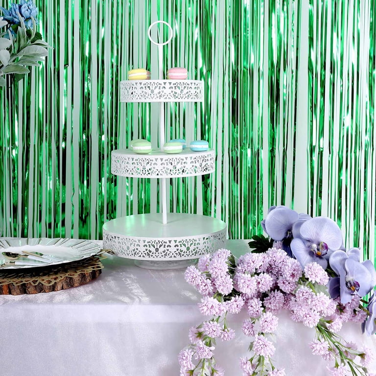 Green Fringe Shag Polyester Backdrop Drape Curtain, Minky Fabric Event Divider Panel 8ftx8ft-488795