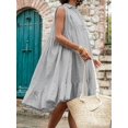 thumbnail image 4 of Plus Size Grey Bohemian Ultra Loose Doll Dress, Casual Summer Ruffle Hem, 4 of 11