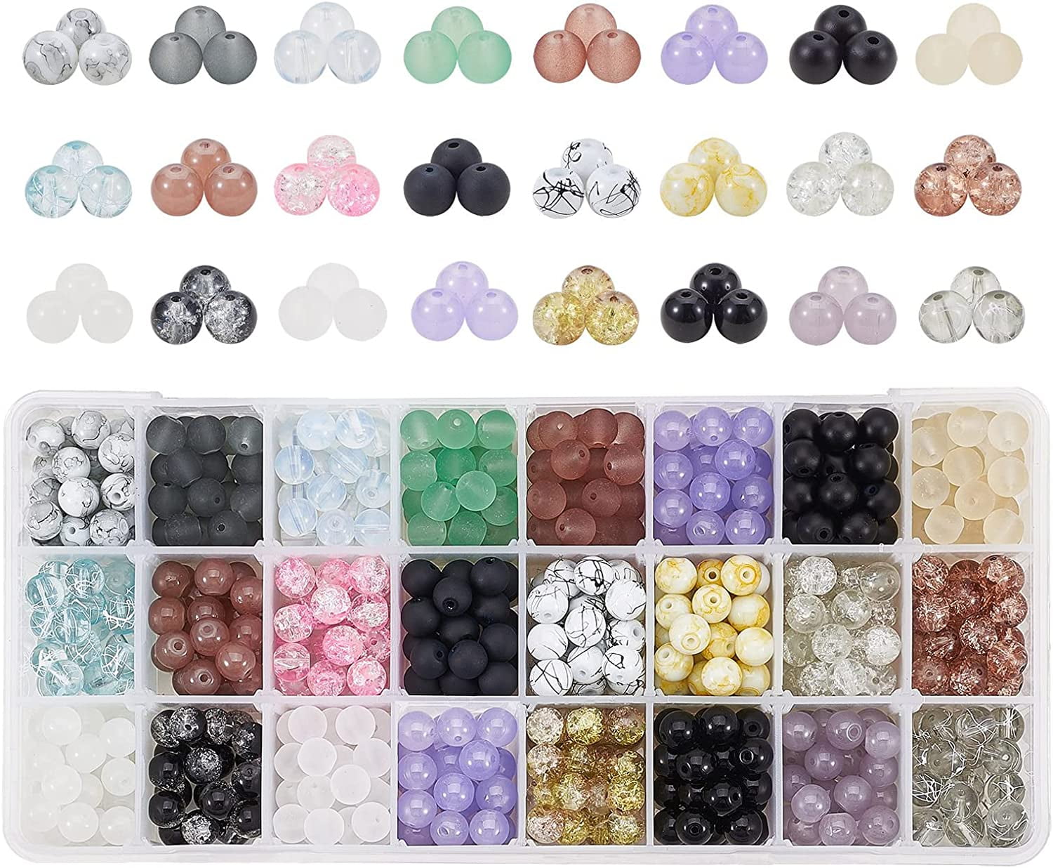 24 Color 6mm Glass Beads for Bracelet Jewelry Making 1440pcs Purple Round  Spacer Loose Beads for Friendship Bracelets Necklaces Earring Making 