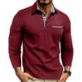 thumbnail image 2 of CharmCyan Men's Long Sleeve Polo Shirt with Plaid Collar and Chest Pocket Casual Slim Fit Pullover for Everyday Wear Wine XL, 2 of 4