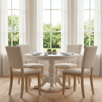 GOMYHOME Upholstered Dining Chairs Set of 4, Beige Linen Fabric with Solid Wood Legs