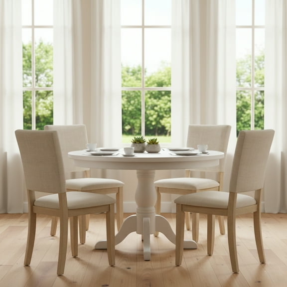 GOMYHOME Upholstered Dining Chairs Set of 4, Beige Linen Fabric with Solid Wood Legs