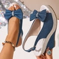 thumbnail image 5 of Platform Wedges Heels for Women Peep Toe Denim Bow Wedge Sandals Classic Summer Casual Slingback Dress Shoes Blue Size 7, 5 of 7
