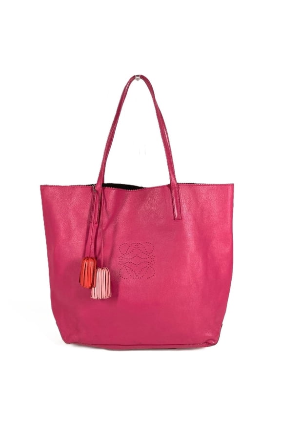 Pre-Owned LOEWE Nappa Anagram Logo Shoulder Bag Tote with Tassel Fringe Leather Women's Pink