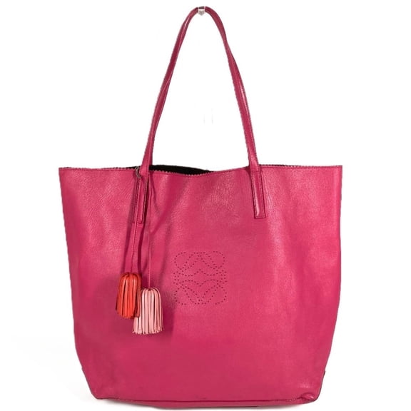Pre-Owned LOEWE Nappa Anagram Logo Shoulder Bag Tote with Tassel Fringe Leather Women's Pink